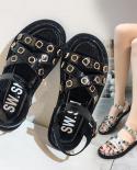  Rivets Womens Ankle Strap Block Heel Sandals Ladies Strap Platform Shoes On Summer Comfortable Gladiator Shoes Lady  Wo