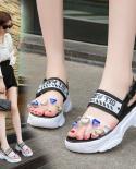 Thick Bottom Crystal Sandals Female  New Summer Rhinestone Fashion Ladies Highheeled Opentoed Roman Womens Beach Shoes