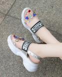 Thick Bottom Crystal Sandals Female  New Summer Rhinestone Fashion Ladies Highheeled Opentoed Roman Womens Beach Shoes