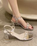 2023 Summer Fashion Thick Heels Slides Sandal Women Ankle Strap  Square Toe Women Crystal Sandals Zapatos De Mujer