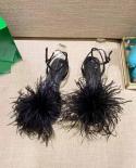 Feather Leather Sandals  Fur Feather Women Sandals  Ostrich Fur Wedding Shoes    
