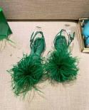 Feather Leather Sandals  Fur Feather Women Sandals  Ostrich Fur Wedding Shoes    
