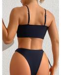 Solide noir Bikini ensemble 2023 femmes deux pièces pansement maillot de bain évider rassembler maillot de bain taille haute à l