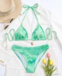 2023 cravate teinture Bikini femmes deux pièces maillot de bain Triangle coupe à lacets dos nu maillot de bain taille haute été 