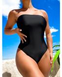  Backless Bikini Women 2023 Black Strapless One Piece Swimwear Metal Ornament Bandage Monokini Summer Bandage Beachwear