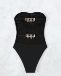 Dos nu Bikini femmes 2023 noir sans bretelles une pièce maillots de bain métal ornement pansement Monokini été pansement vêtemen