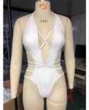 Solide blanc Bikini femmes 2023 taille haute évider une pièce maillots de bain col en V profond pansement Monokini dos nu vêteme