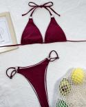 Bikini couleur unie pour femmes 2023 été solide deux pièces maillot de bain Triangle coupe jarretelle dos nu taille haute vêteme