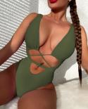 Couleur unie body Bikini femmes 2023 évider une pièce Bikini taille haute pansement dos nu maillot de bain vêtements de plage Xm