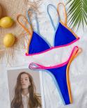 Micro Bikini femmes 2023 couleur unie Patchwork maillot de bain Sport plage maillot de bain taille haute string maillots de bain