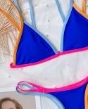 Micro Bikini femmes 2023 couleur unie Patchwork maillot de bain Sport plage maillot de bain taille haute string maillots de bain