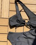 Black Conjoined Bikini 2023 Women Single Shoulder One Piece Swimwear  Hollow Out Bathing Suit Summer Beachwear Monokini 