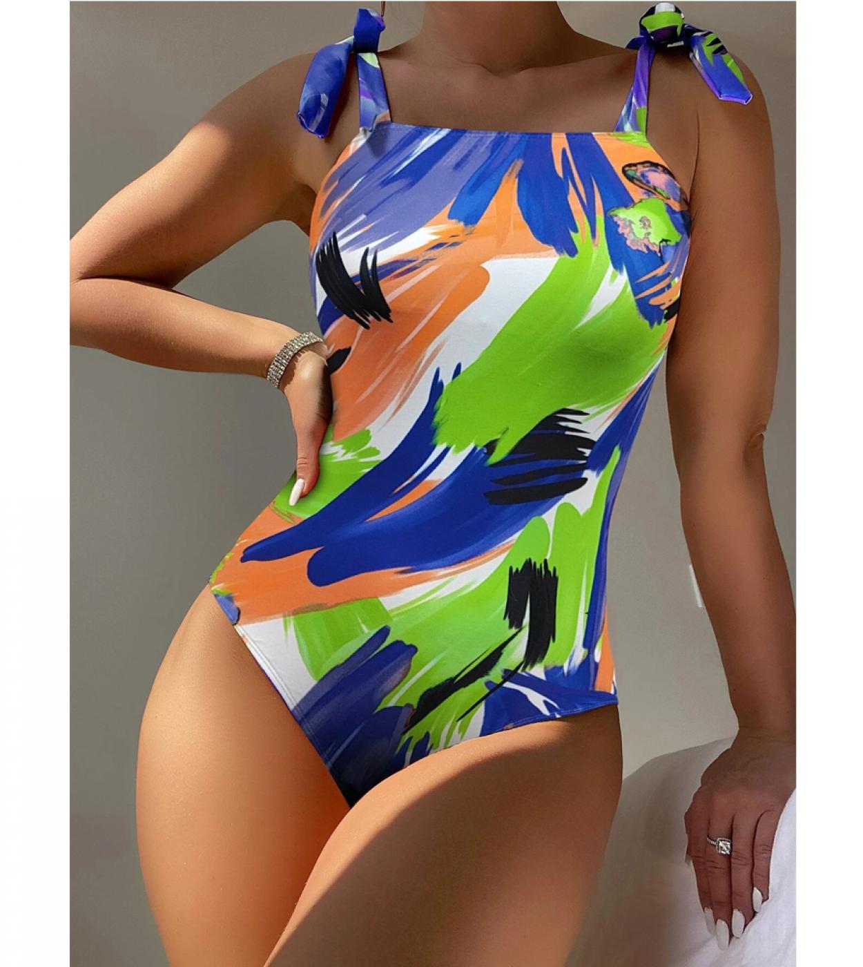 בגדי ים נשים 2023 ציור צבעוני חתיכה אחת בגד ים שרוכים ביקיני מונוקיני קיץ בגד ים כתפיות דק jnd23