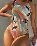 Women Swimwear 2023 Colored Drawing One Piece Swimsuit  Lace Up Bikini Monokini Summer Slim Suspender Bathing Suit Jnd23