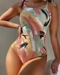 Women Swimwear 2023 Colored Drawing One Piece Swimsuit  Lace Up Bikini Monokini Summer Slim Suspender Bathing Suit Jnd23