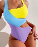 2023 Contrast Color Bikini One Piece Swimsuit Women Hollow Out Beach Bodysuit Slim Fitting Swimsuit Backless Bathing Sui