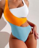 2023 Contrast Color Bikini One Piece Swimsuit Women Hollow Out Beach Bodysuit Slim Fitting Swimsuit Backless Bathing Sui