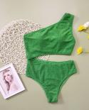 Conjoined Bikini Women 2023 Solid Green One Piece Swimwear Single Shoulder Slim High Waist Beach Monokini Bathing Suit Y