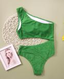 Conjoined Bikini Women 2023 Solid Green One Piece Swimwear Single Shoulder Slim High Waist Beach Monokini Bathing Suit Y