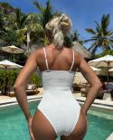 Women Swimwear 2023 New Solid White One Piece Swimsuit Ruffle Special Fabric Bikini Slim Suspender Monokini Bathing Suit