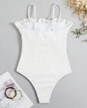 Women Swimwear 2023 New Solid White One Piece Swimsuit Ruffle Special Fabric Bikini Slim Suspender Monokini Bathing Suit