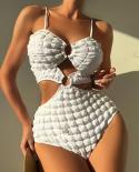 Conjoined Bikini Solid Color White One Piece Swimwear Women 2023 New Hollow Out High Waist Beach Monokini Bathing Suit Y