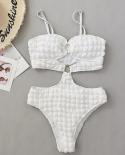 Conjoined Bikini Solid Color White One Piece Swimwear Women 2023 New Hollow Out High Waist Beach Monokini Bathing Suit Y