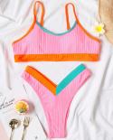 Solid Color Patchwork Swimsuit Women 2 Piece High Waist Bikini 2023  U Neck Chest Wrapping Swimwear High Waist Bathing S