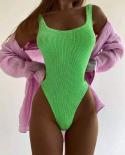 Solid Color Bodysuit Bikini Women 2023 Special Fabric Wrinkle Cloth Fluorescence Swimsuit Square Neck Suspender Beach Sw