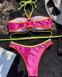 Swimsuit Women 2023  Hot Pink Metallic Luster Split Bikini 2 Piece Swimwear Cross Bandage Female Beach Bathing Suit Yx13