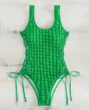 Bubble Grid Bikini Women 2023 New Solid Green Swimwear One Piece Swimwear Bandage Cross Lace Up Hollow Out Swimsuit Bath