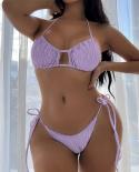 Swimsuit Women 2023 New Pleated Fabric Two Piece Bikini  Hollow Out Suspender Bathing Suit Drawstring Thong Swimwear Yx1