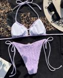 Swimsuit Women 2023 New Pleated Fabric Two Piece Bikini  Hollow Out Suspender Bathing Suit Drawstring Thong Swimwear Yx1