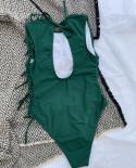 Green Conjoined Bikini 2023 Women Wrinkle Slim One Piece Swimwear  Drawstring Lace Up Bathing Suit Beachwear Monokini Lg