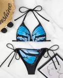  Butterfly Bikini 2023 Triangular Cup Lace Up 2 Piece Swimsuit V Neck Tankini Women Thong Bathing Suit Backless Zmss050