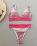  Split Bikini Special Fabric Solid Color Stitching Swimwear Women 2023 Summer New V Neck Suspender High Waist Beach Mono