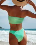  Strapless Bikini Solid Color 2 Piece Swimwear Women 2023 Summer High Waist Beach Monokini Swimsuit Special Fabric Ysm23