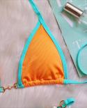  Micro Bikini Metal Accessories Pearl 2 Piece Swimwear Women Contrast Color Suspender Thong Brazilian Swimsuit Tankini B