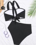 Bikini 2 Piece High Waist Swimsuit Women 2023  Chest Wrapping Suspender Swimsuit Cross Bandage Backless Beachwear Pxff41