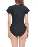 Solid Color Swimwear Bodysuit 2023 Women One Piece Bikini Tight Fitting Zipper Round Neck Ruffle Tankini Beachwear Wxcj0