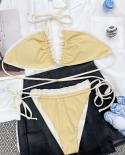  Bikini Set 2022 Woman 2piece Triangle Bag Ruffle Swimsuit Suspender Backless Beach Bathing Suit Low Waist Thong Swimwea