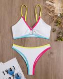 White Swimwear 2023 Women High Waist Two Piece Bikini Colored Edge Suspender Monokini Summer Beach Bathing Suit Syf9060