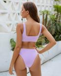 Women Swimsuit Light Purple 2023  Chest Lace Up 2 Piece Bikini U Neck Suspender Swimwear Beach Backless Bathing Suit Bak