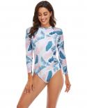 One Piece Swimsuit Women 2023 Long Sleeves Sunscreen Surf Wear Solid Color Stitching Zipper Conservative Beach Swimwear 