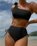 Women Swimsuit 2023 Bikini Fluorescent Green High Waist Swimwear 2 Piece Single Shoulder Bathing Suit Beach Outfits Kjzt