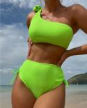 Women Swimsuit 2023 Bikini Fluorescent Green High Waist Swimwear 2 Piece Single Shoulder Bathing Suit Beach Outfits Kjzt
