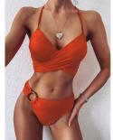Swimsuit Women 2023  Solid Color High Waist Bikini Push Up Cross V Neck Summer Beach Two Piece Swimwear Nylon Material