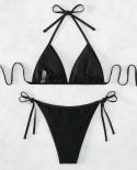 Women Swimsuit 2023 Black High Waist 2 Piece Bikini Shell Decoration  V Neck Suspender Bathing Suit Summer Beachwear Zms
