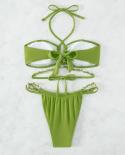 Shell Bandage Bikini Women 2023 2 Piece Swimsuit Solid Green Hollow Out Beach Swimwear Low Waist Backless Thong Biquini 