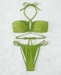 Shell Bandage Bikini Women 2023 2 Piece Swimsuit Solid Green Hollow Out Beach Swimwear Low Waist Backless Thong Biquini 